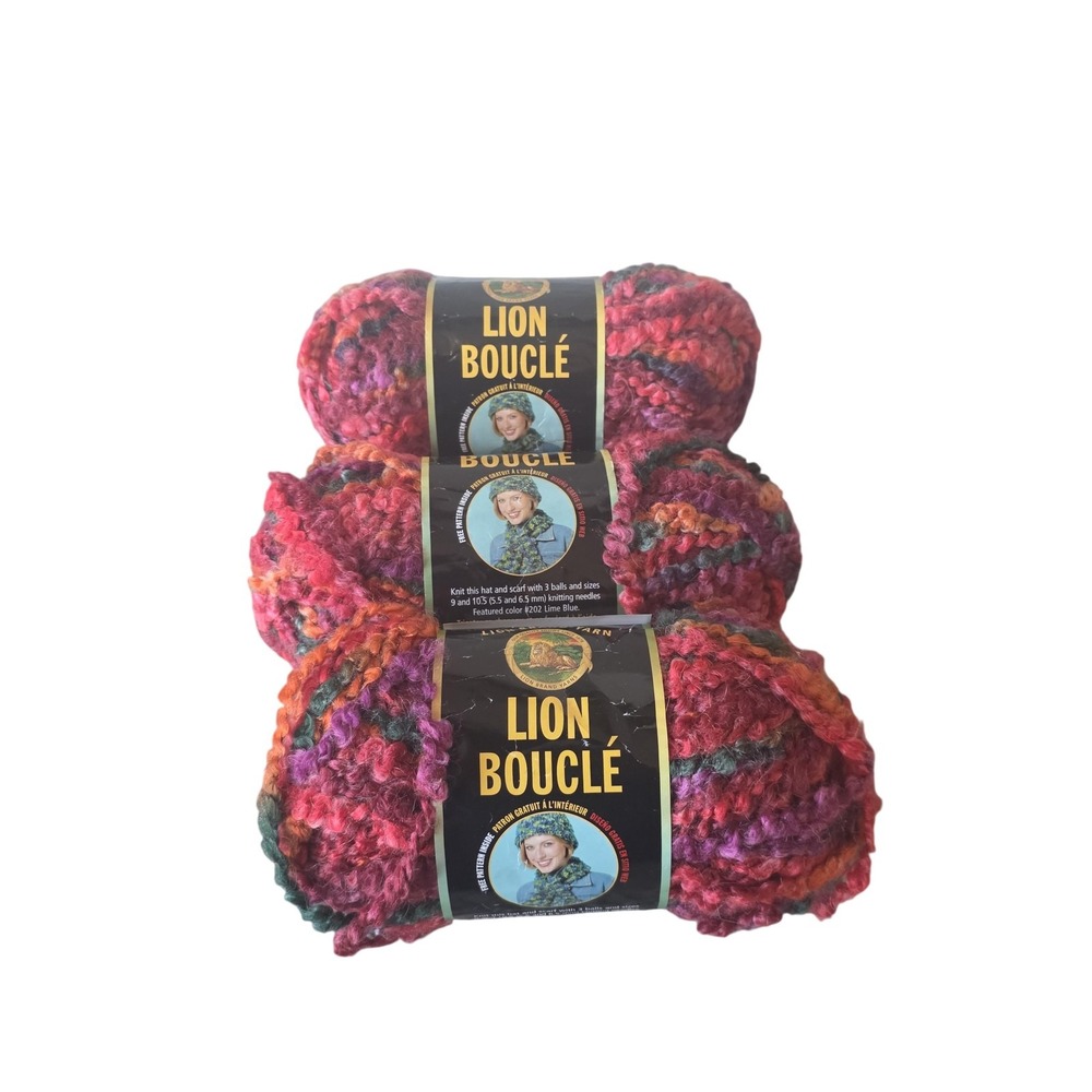Lion Brand Lion Boucle Yarn 3 Skeins Popsicle Super Bulky Acrylic Knit Crochet